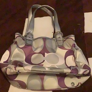 Gray/Purple coach hobo hand bag